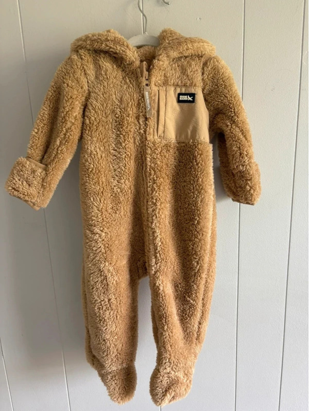 6/9M Light Brown Fuzzy Eddie Bauer Baby Bunting One Piece